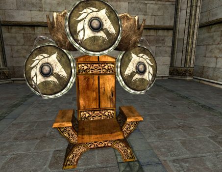 Chaise et trois boucliers des Rohirrim