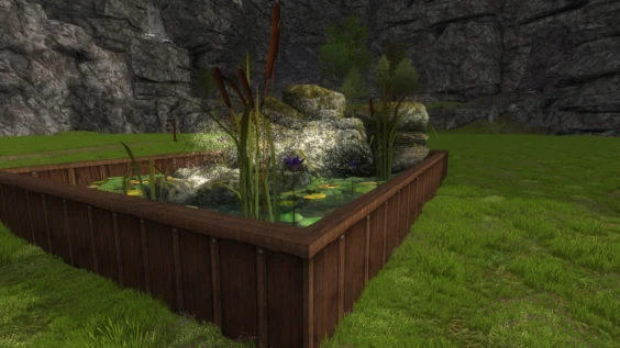Étang aux nénuphars et fontaine du printemps naissant