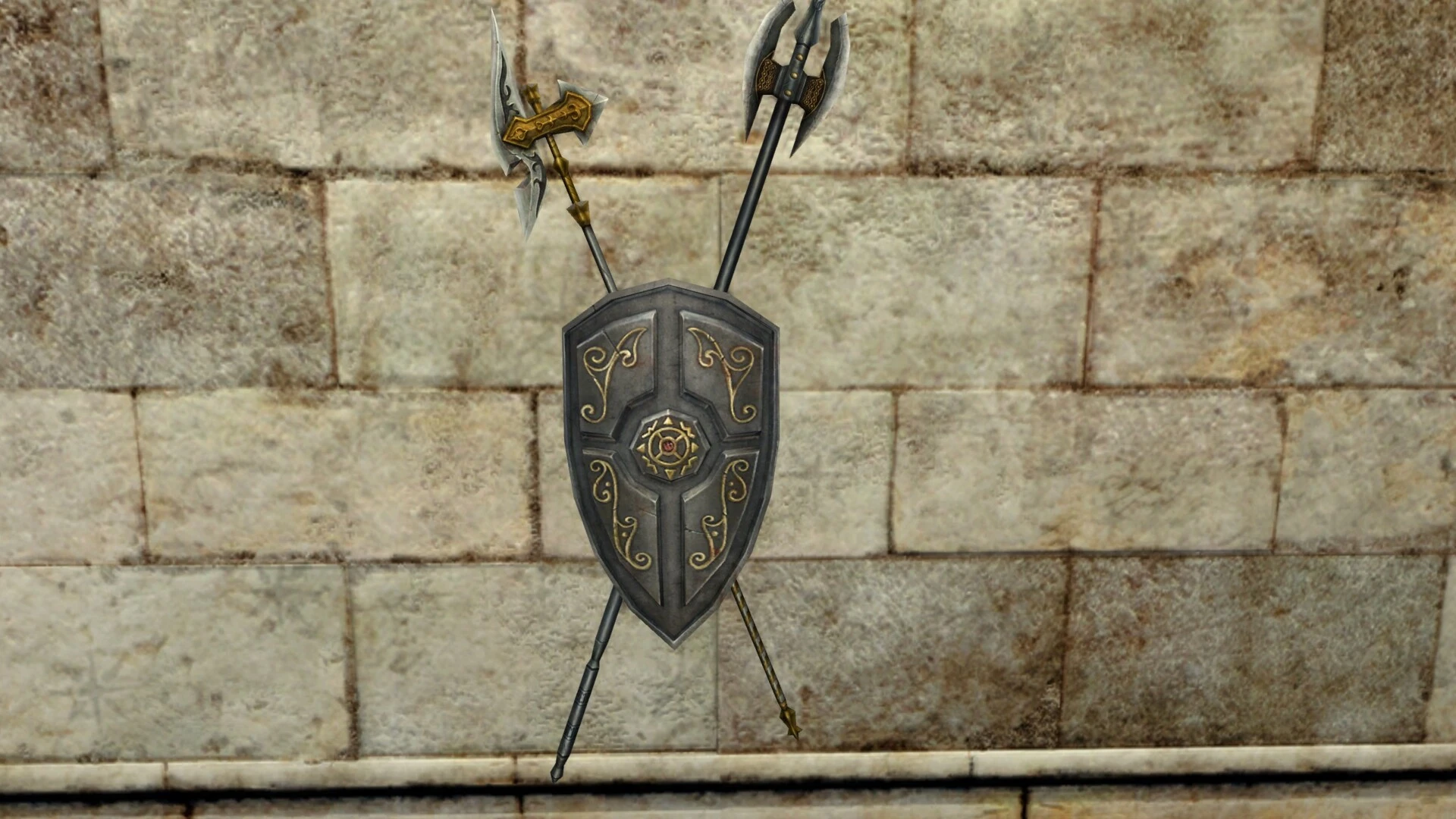 Boucliers décoratifs avec hallebardes